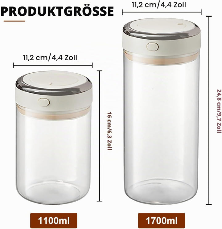 Kaffeedose luftdicht, 2 Stück kaffeedosen 1100ml 1700ml, Transparent Vakuum Kaffeebohnen Behälter Gl