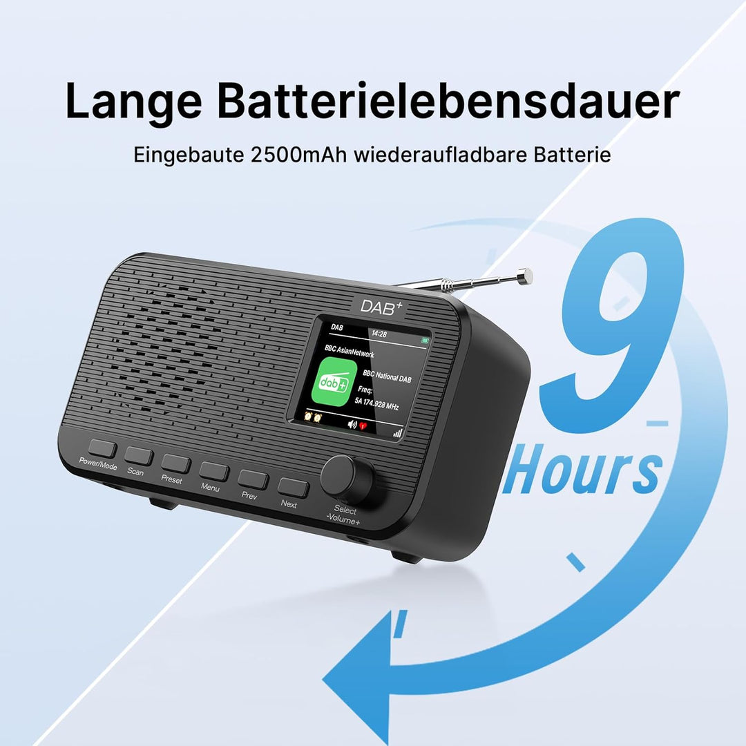 DAB Radio mit Bluetooth, wiederaufladbares UKW-Digitalradio, Radios batteriebetrieben, tragbares DAB