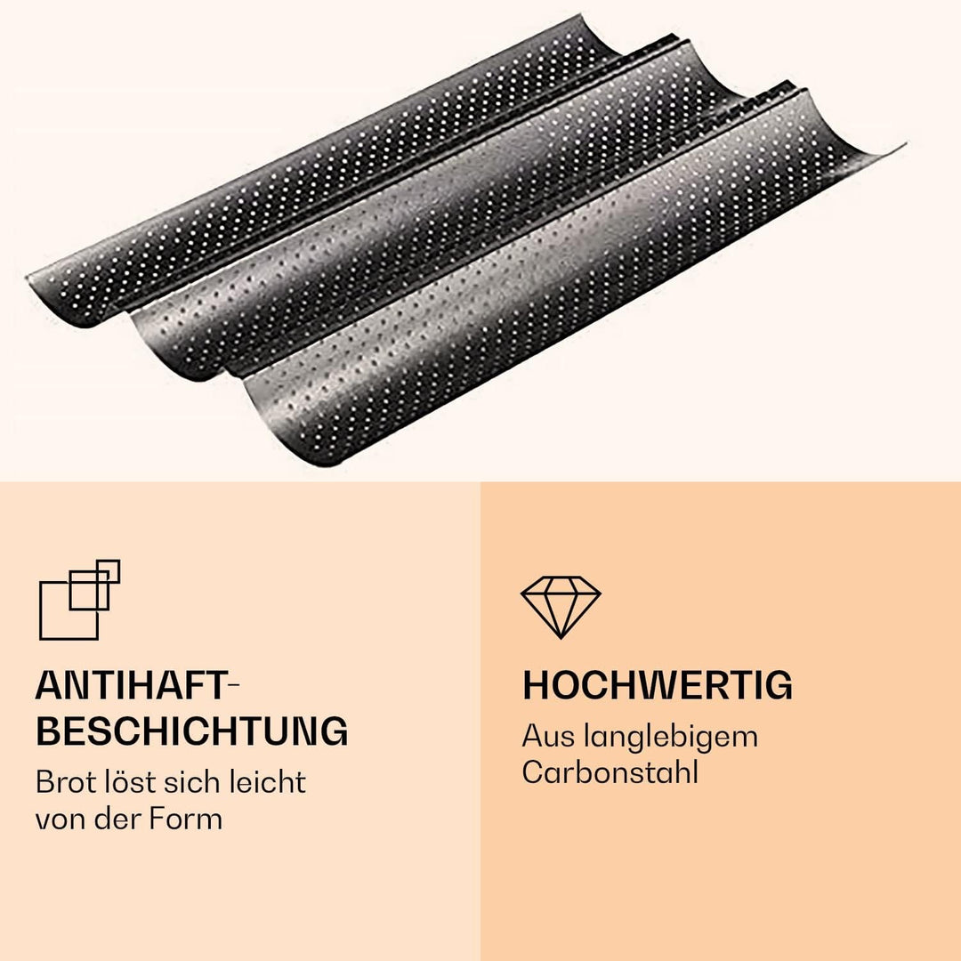 Baguette-Backblech, 3er Set mit 3 Mulden, Spülmaschinenfest, Antihaft Metall-Backform für Brot und B