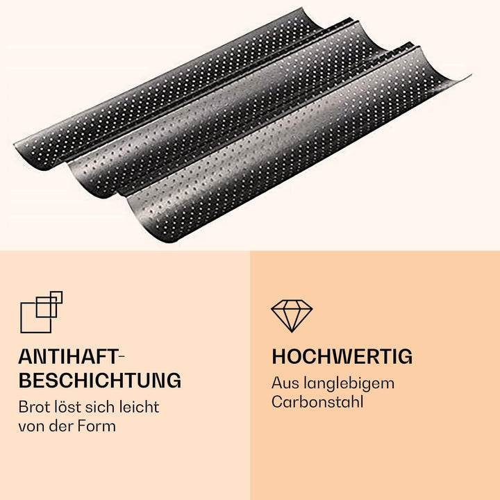 Baguette-Backblech, 3er Set mit 3 Mulden, Spülmaschinenfest, Antihaft Metall-Backform für Brot und B