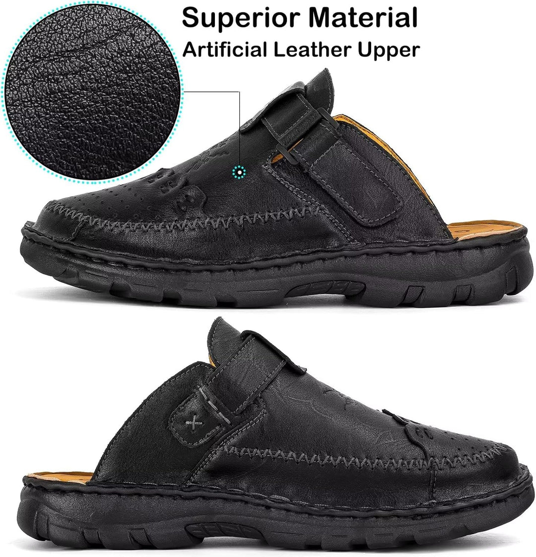 BUGUKI Sandalen Herren Leder Pantoletten Clogs, Weiche Dicke Sohle 40 EU Ta2 Schwarz, 40 EU Ta2 Schw