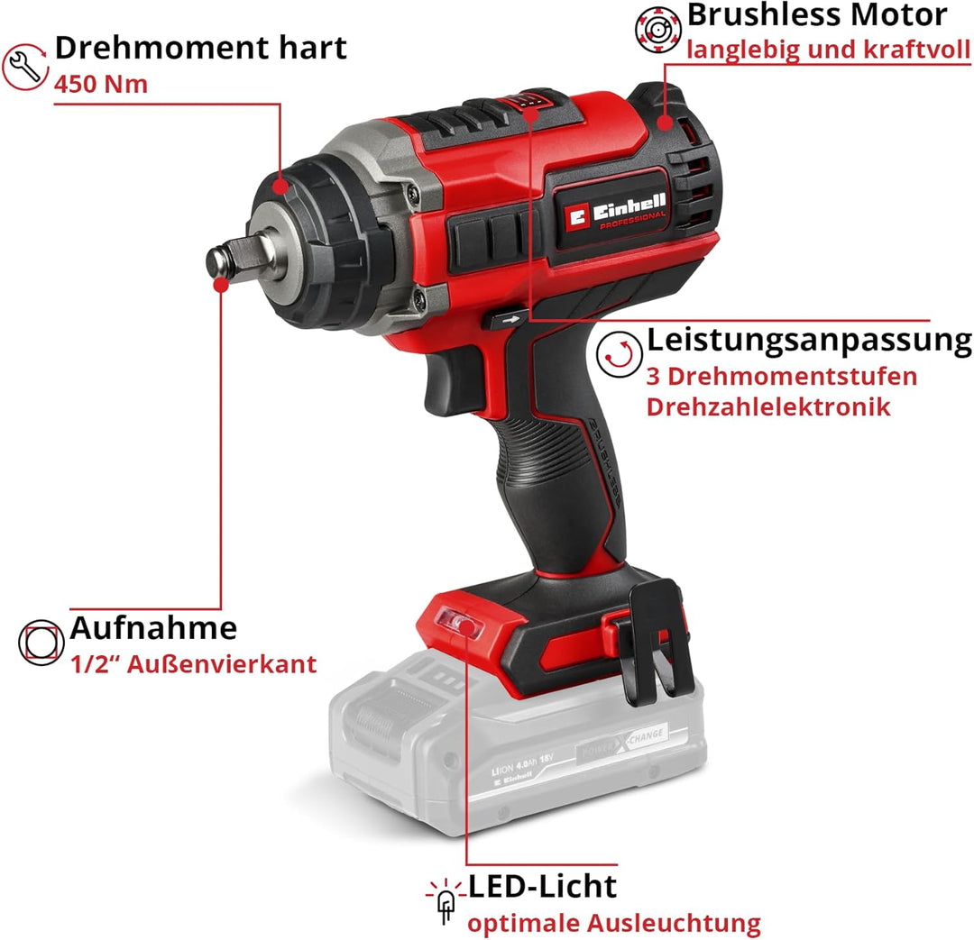 Einhell Professional Akku-Schlagschrauber IMPAXXO 18/400 Power X-Change (Li-Ion, 18 V, 400 Nm, 3-Gan