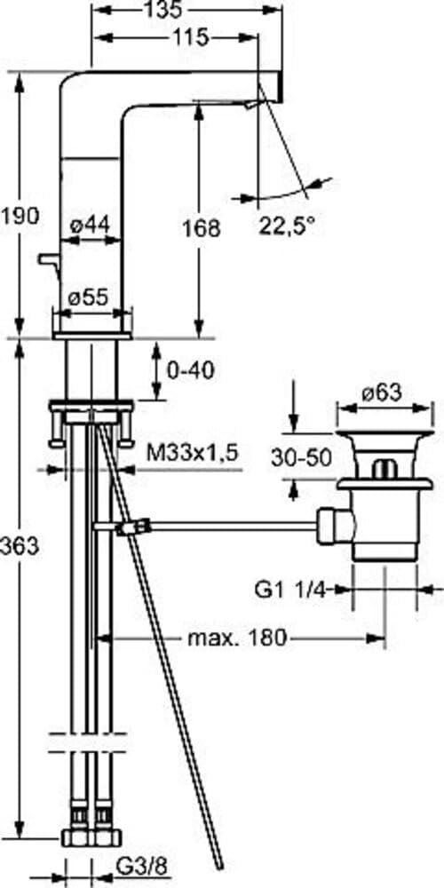 Hansa 55262203 Waschtisch-Einhand-Einlochbatterie Hansaronda 5526, Hebel seitlich bedient, chrom