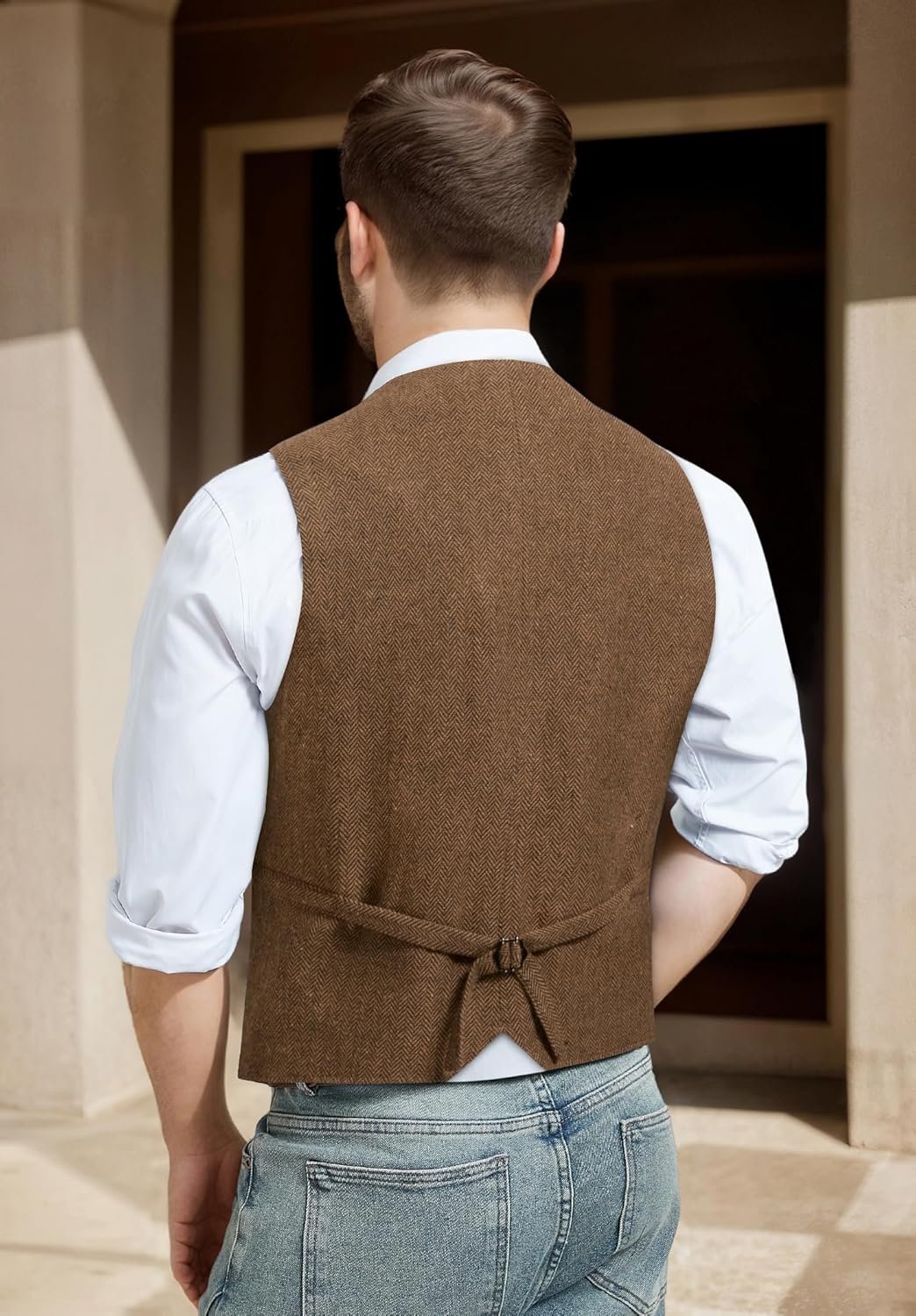 Herren Anzugweste Herringbone Weste Hochzeit Herrenweste Formale Tweed Wollweste Classic Basic Weste