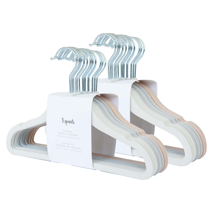 3 Sprouts Samt Kleiderbügel Baby, 30 Stück, Creme/Grau/Haselnuss Sortiert – Creme, Grau, Haselnuss,