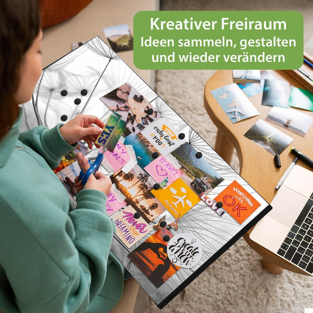 banjado Magnettafel schwarz 78 x 37cm / Magnetwand Metall/Magnetpinnwand als Memoboard/Pinnwand Magn
