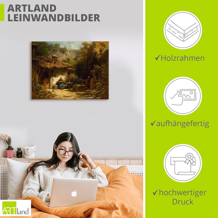 ARTland Leinwandbilder Wandbild Bild auf Leinwand 60x45 cm Wanddeko Garten Hütte Pflanzen Eremit Sit