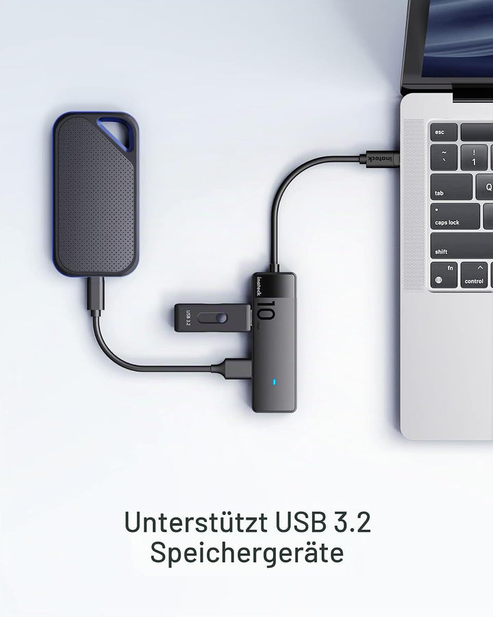 Inateck USB 3.2 Gen 2 Geschwindigkeit, USB-C zu USB Hub mit 4 USB-A-Anschlüssen, HB2025 4 in 1, 4 in