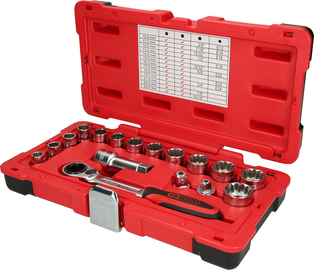 KS Tools 916.4050 3/8"+1/2" TRIPLEplus Durchgangs-Steckschlüssel-Satz, 17-tlg.