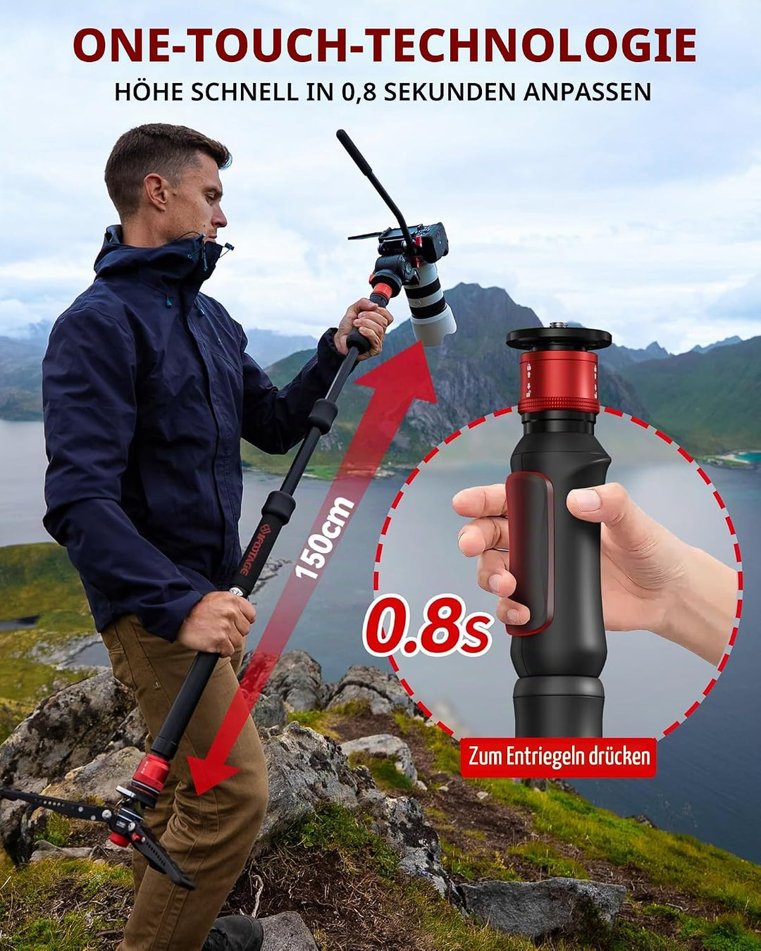 IFOOTAGE Cobra 3 Strike Monopod A150S-III mit K5S Komodo Fluidkopf,Videokopf,Pedal-Lock-Unterbasis M