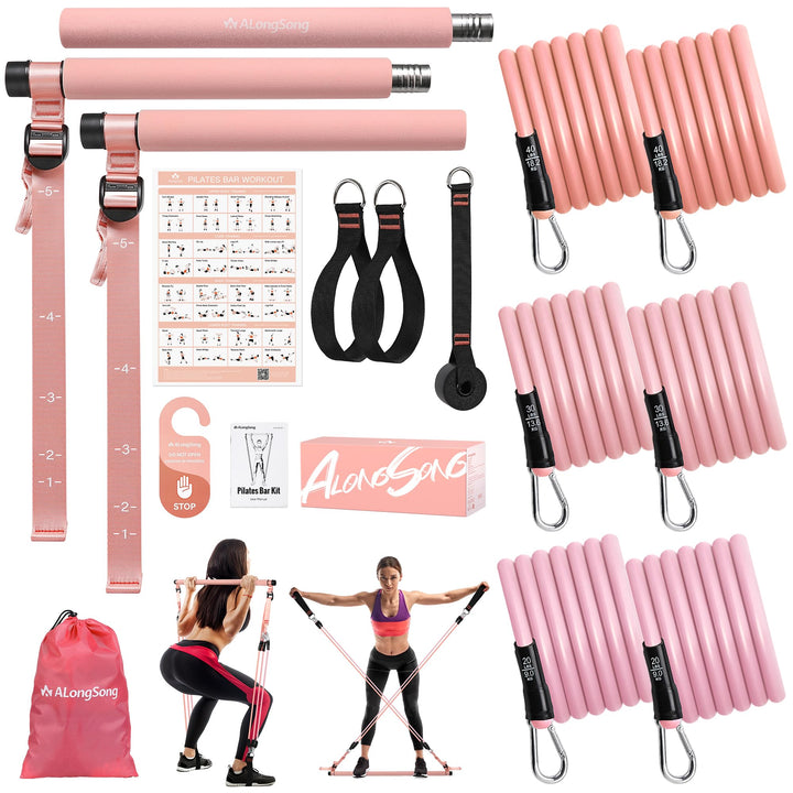 ALongSong Pilates Bar Set mit Widerstandsbänder Krafttraining 180LBS/140LBS/240LBS/360LBS Resistance