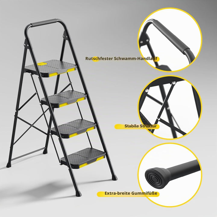 KINGRACK Leiter 4 Stufen, trittleiter 4 Stufen klappbar, mit rutschfestem, breitem Pedal und Handläu