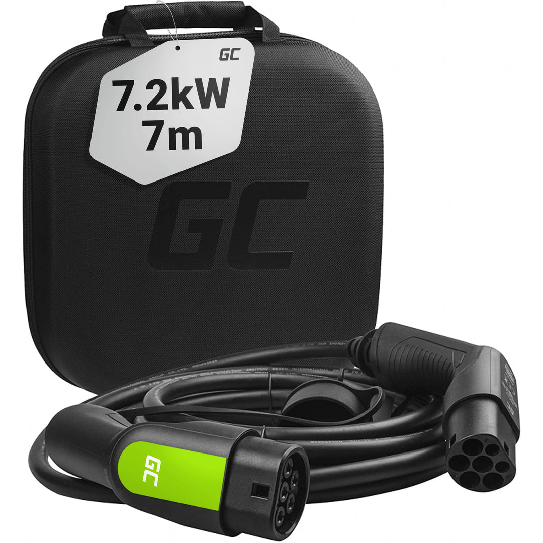 Green Cell GC Typ 2 Ladekabel für EV Elektroautos PHEV | 7.2kW | 32A | 7 Meter | Typ 2 auf Typ 2 | 1