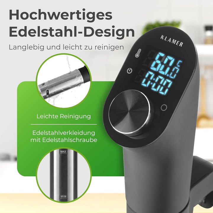 KLAMER Sous Vide Stick, 1200 Watt IPX7 wasserdichter Sous Vide Garer mit 3D Zirkulation und 20-95℃ T