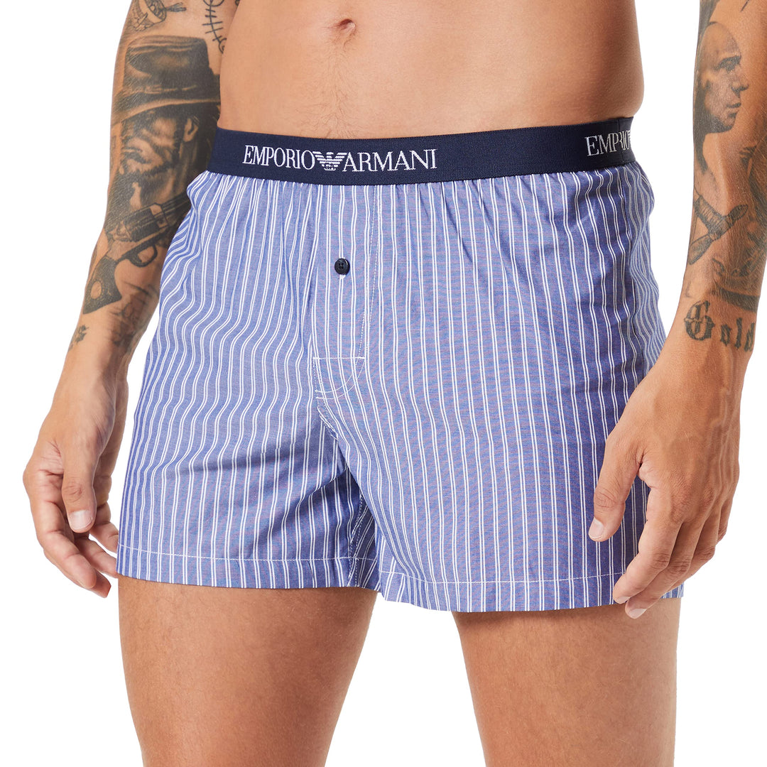 Emporio Armani Underwear Herren Yarn Dyed Woven Pyjama Boxer S Marin Vert. Stripe, S Marin Vert. Str