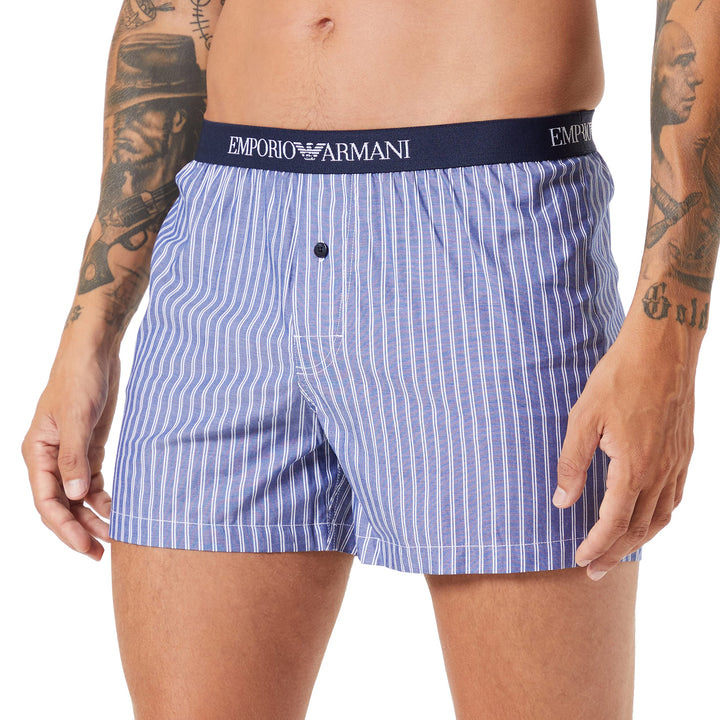 Emporio Armani Underwear Herren Yarn Dyed Woven Pyjama Boxer S Marin Vert. Stripe, S Marin Vert. Str