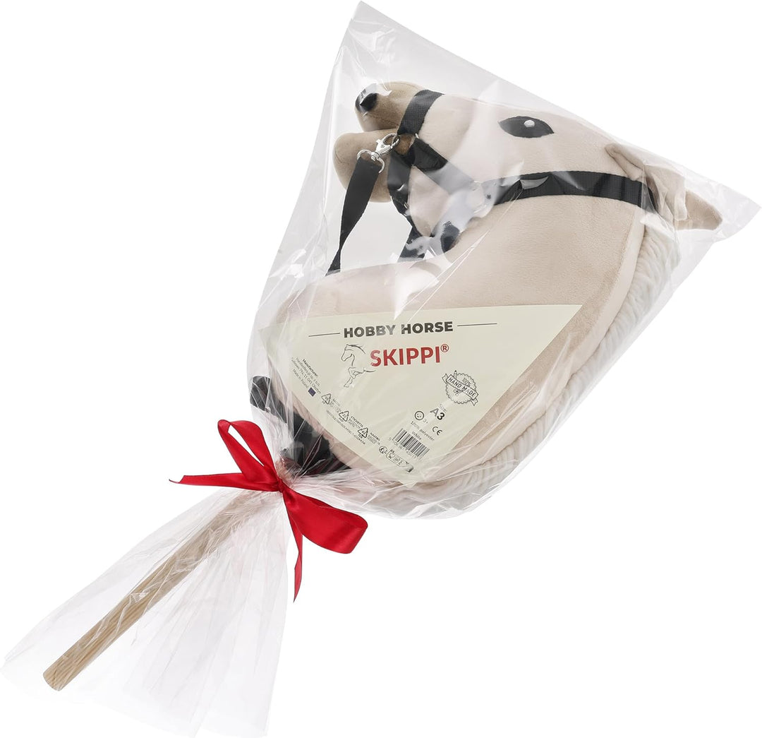 SKIPPI Hobby Horse Almond, Grosses Steckenpferd A3, Halfter und Zügeln im Set, Hobby Horsing Pferd m