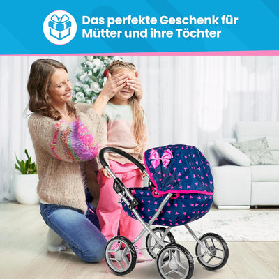 Kinderplay Puppenwagen ab 2, 3 Jahre Kinderwagen Spielzeug - Marineblaue, Puppenwagen Kombi, Leichte