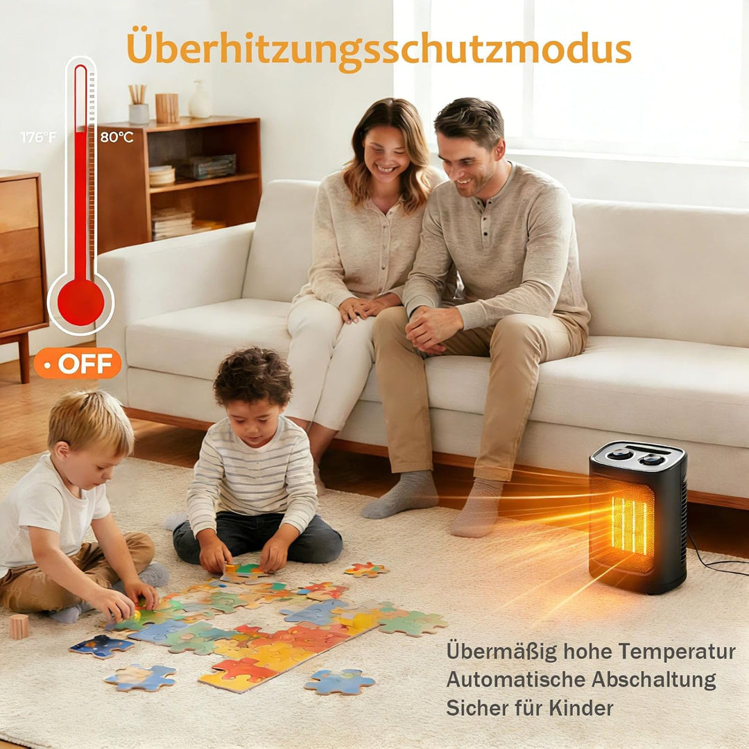 COWSAR Mini Heizlüfter Energiesparend, 1500W Elektroheizung 3 Heizstufen ✓ Überhitzungs & Kippschutz