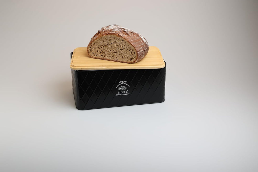 Brotkasten - Rustic Breadvault Black, aus Metall mit Deckel aus FSC® Bambus, schöne & rustikale Brot