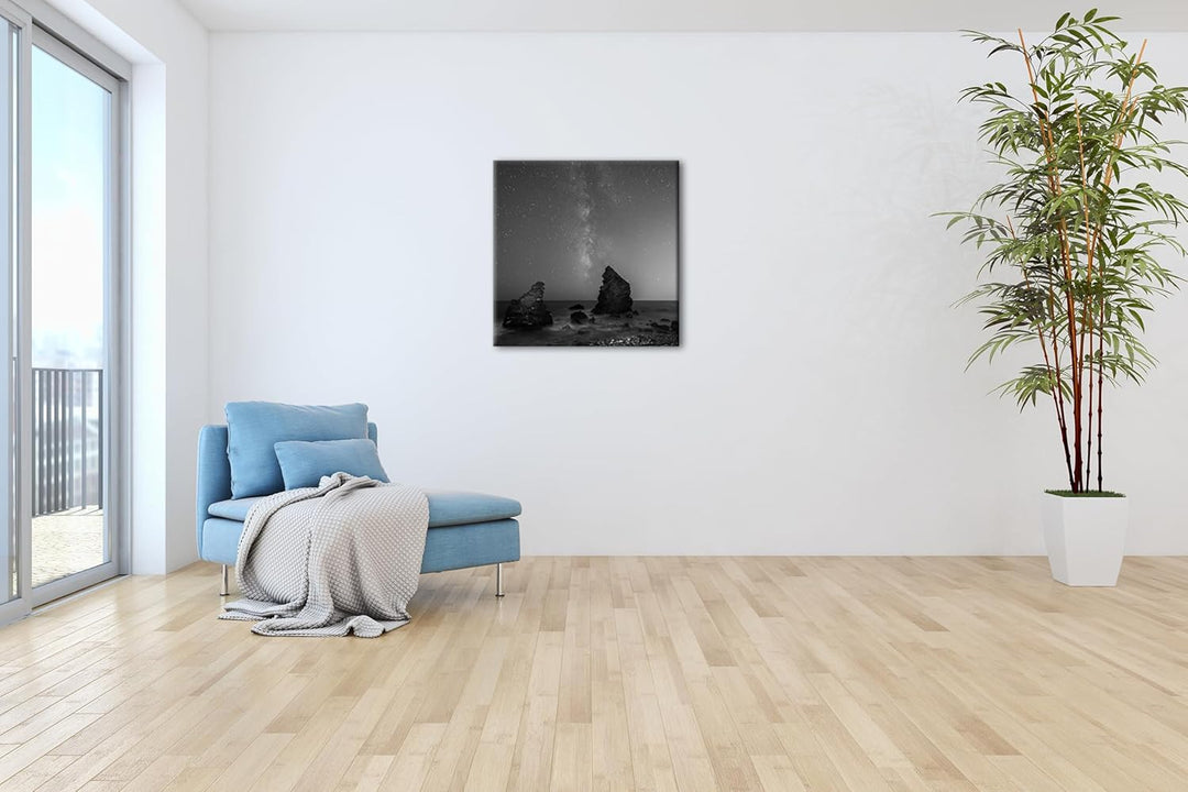 deyoli atemberaubender Sternenhimmel am Meer Format: 70x70 Effekt: Schwarz&Weiss als Leinwandbild, M
