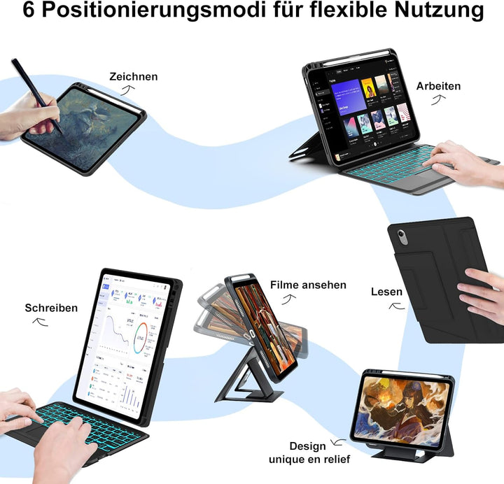 IVEOPPE Tastatur für iPad A16 11. Generation, QWERTZ Deutsch Bluetooth, Hülle Tastatur für iPad 10 1