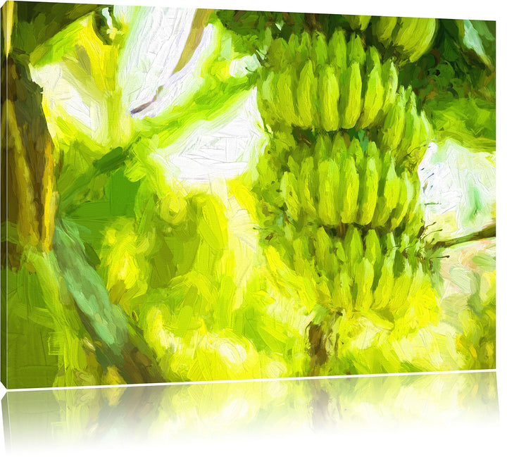 Pixxprint Bananen am Baum / 100x70cm Leinwandbild bespannt auf Holzrahmen/Wandbild Kunstdruck Dekora