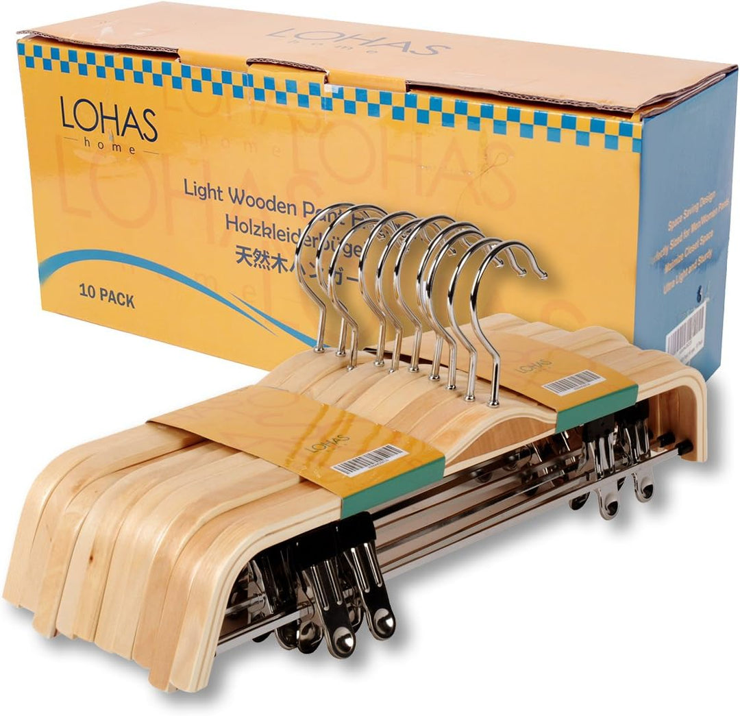 10x Holz Kleiderbügel Hosenspanner Hosenbügel für Hosen/Röcke rutschfest aus Schima-Holz 37,5 cm, 10