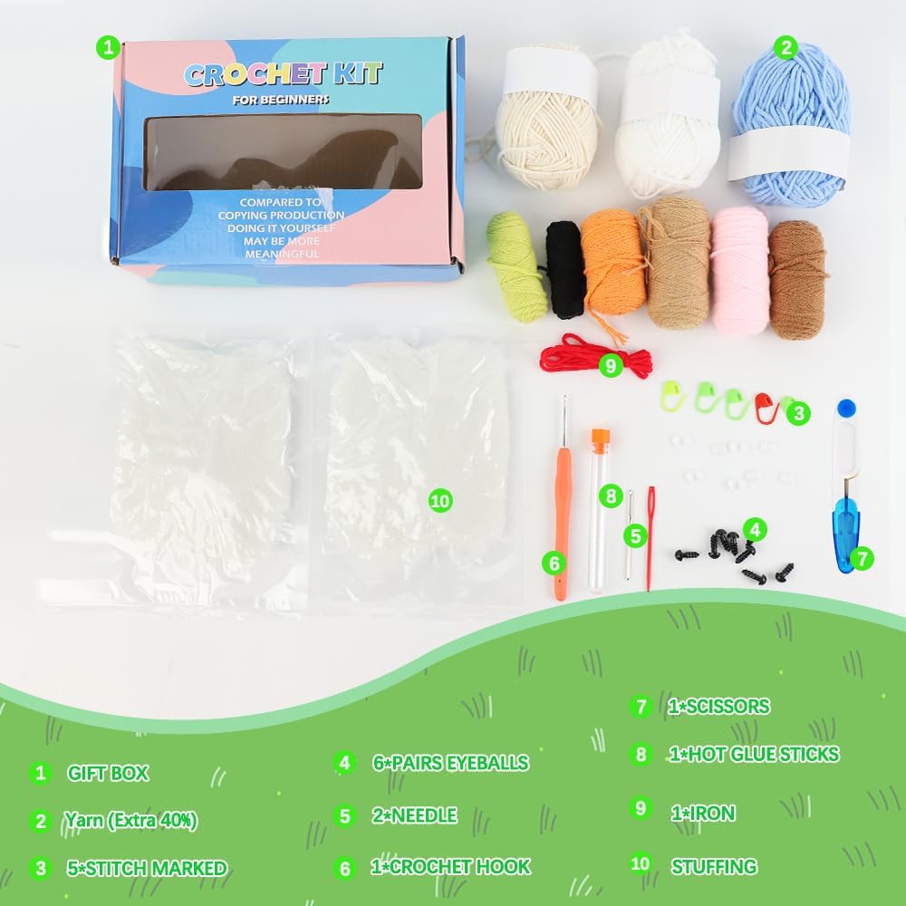 Mecmbj Häkelset für Anfänger, 6 Stück Niedliches Kaktus Häkelnadel Set, Blumentöpfe Crochet Set, HäK