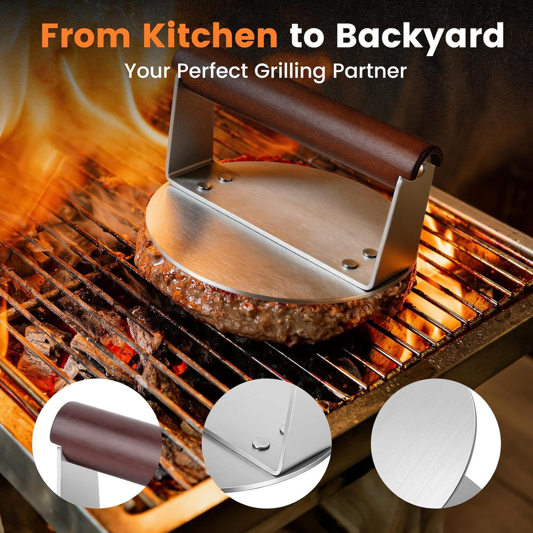 Tesmotor Smash Burgerpresse aus Edelstahl mit Holzgriff – Robuste Burger Press für Grill & BBQ – Pro
