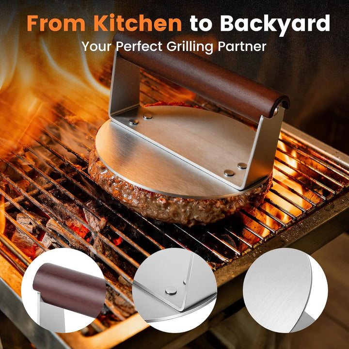 Tesmotor Smash Burgerpresse aus Edelstahl mit Holzgriff – Robuste Burger Press für Grill & BBQ – Pro