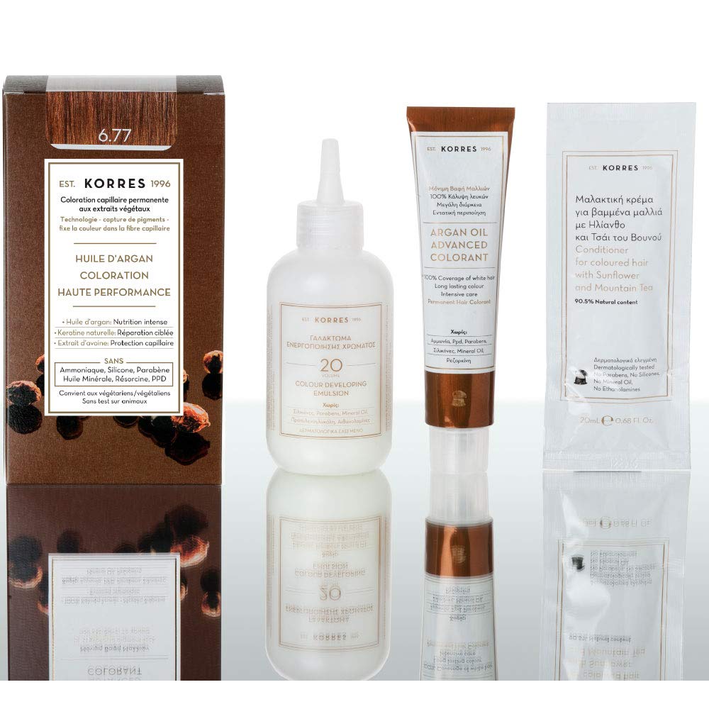 KORRES Argan Oil Colorant – ammoniakfreie Haarfarbe Gianduja 6.77 – 100% Grauhaarabdeckung & vegan f