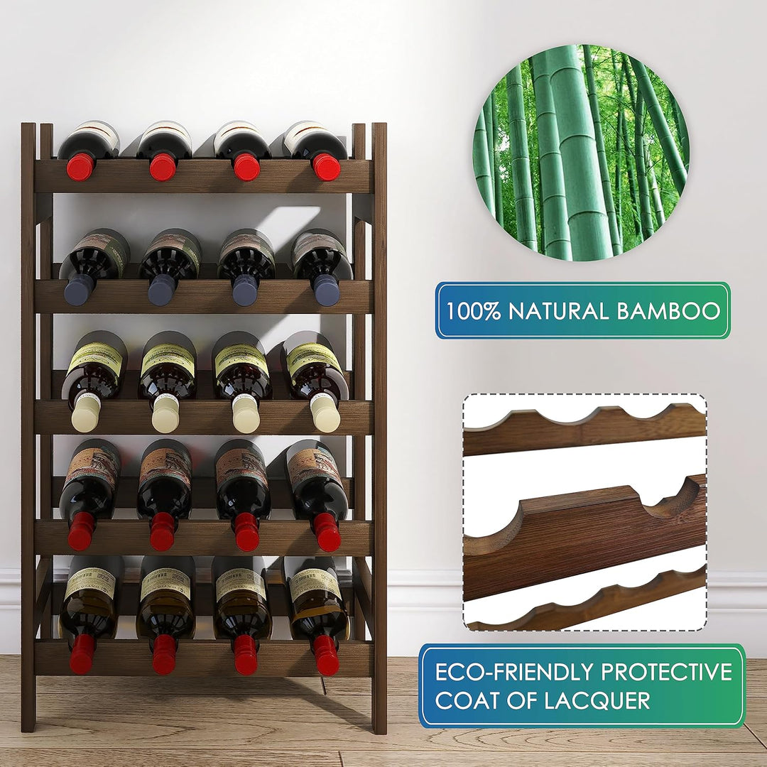 SMIBUY Bambus-Weinregal, 20 Flaschen-Display-Halter, 5-stöckige freistehende Lagerregale für Küche,
