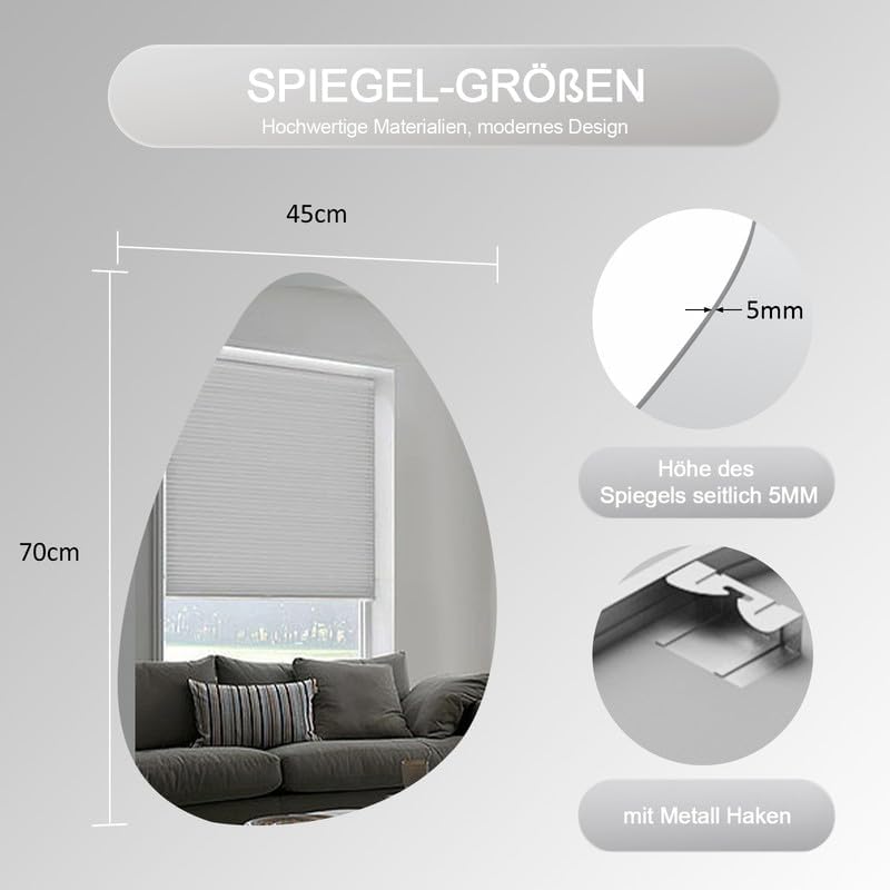 Asymetrischer Spiegel 45x70cm Wandspiegel, Unregelmässiger Wandspiegel Dekorative Spiegel Wandspiege