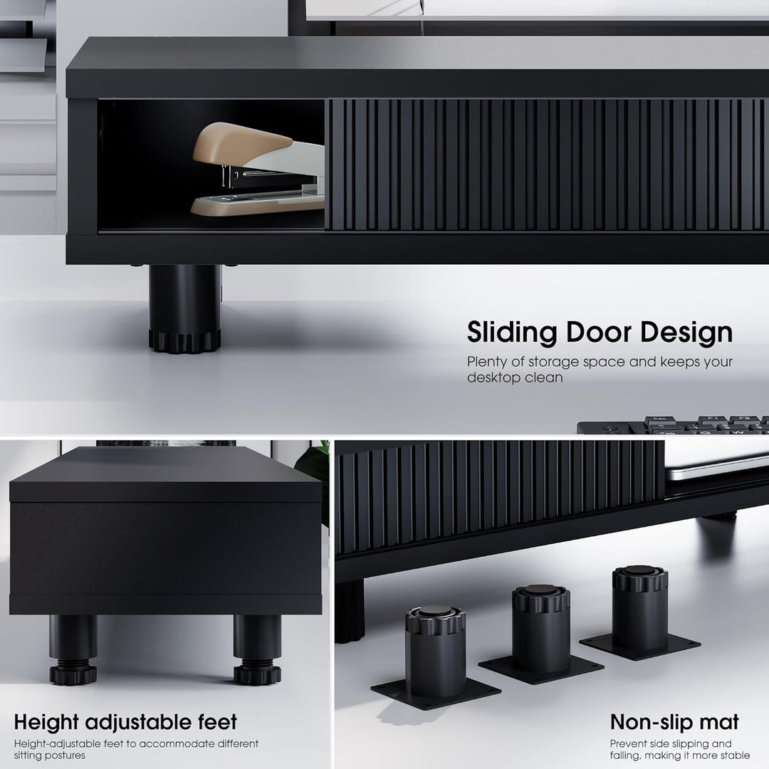 Fenge Dual Monitorständer 108cm Grosser Bildschirmständer mit 2 Glas-Schiebetür Höhenverstellbarer M