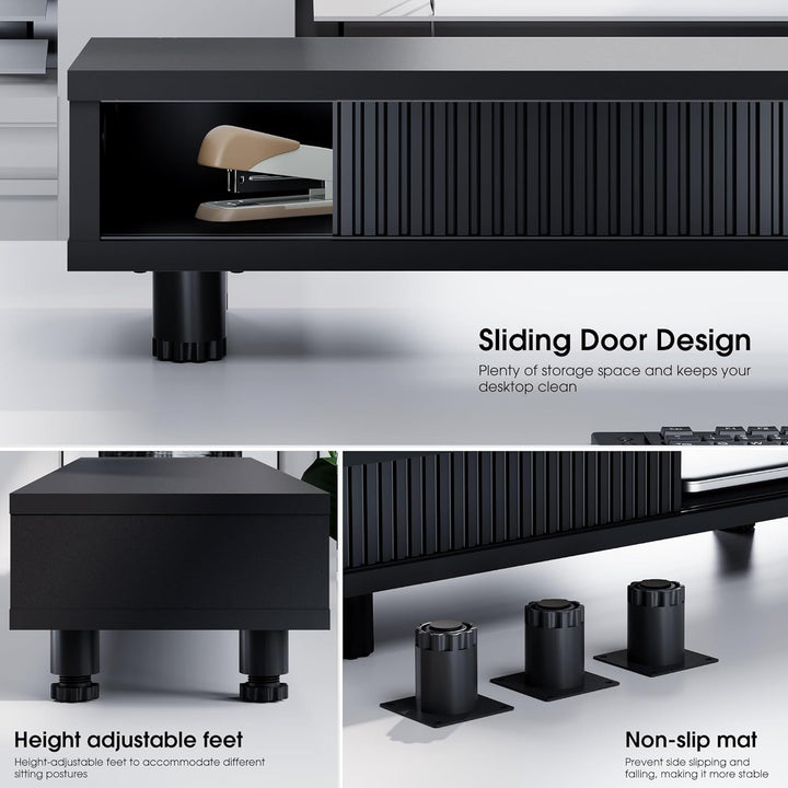Fenge Dual Monitorständer 108cm Grosser Bildschirmständer mit 2 Glas-Schiebetür Höhenverstellbarer M