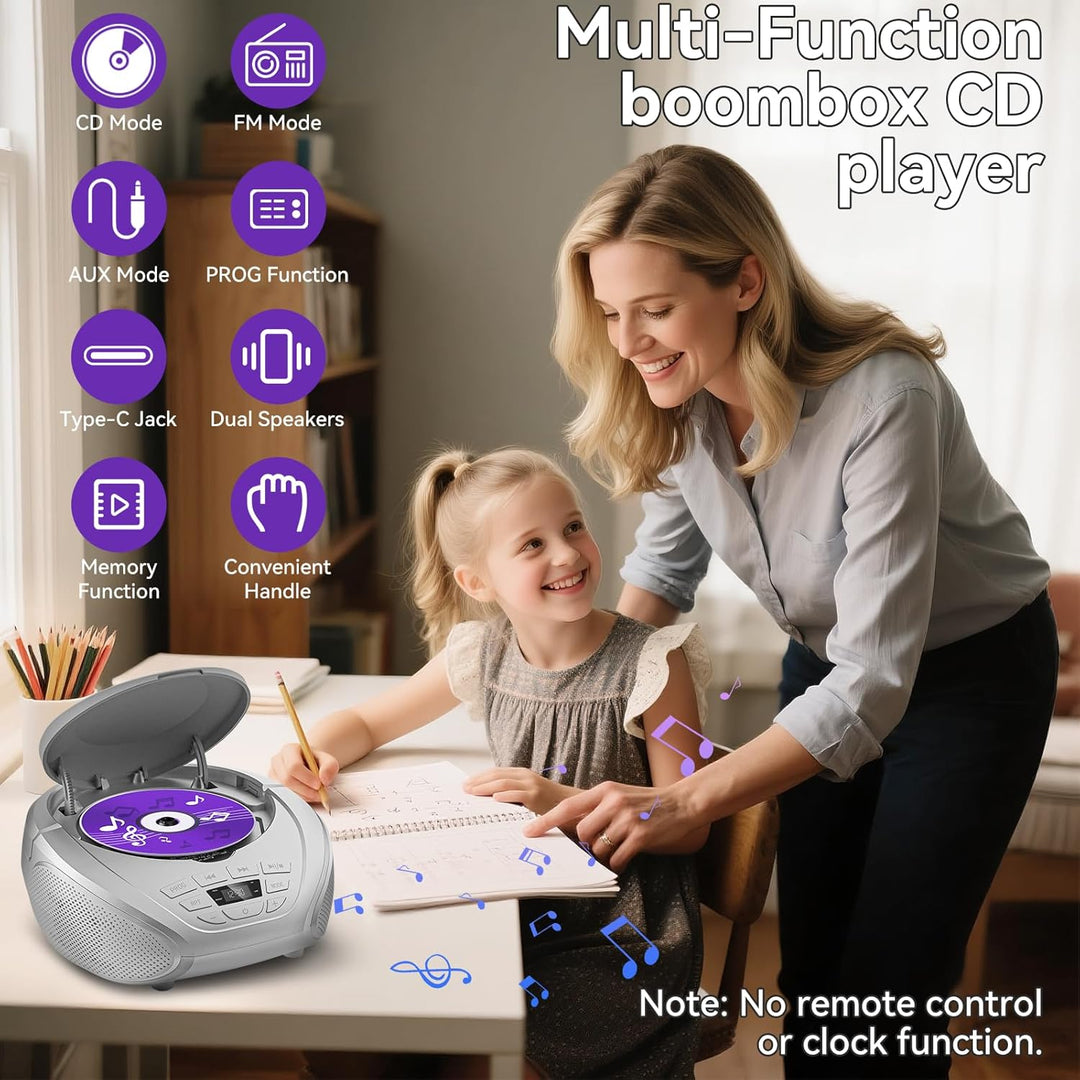 Gueray CD Player Tragbar Boombox Radio mit CD-Player CD Spieler mit Lautsprecher Display Unterstützu