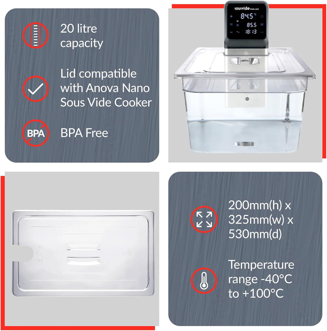 SousVideTools Container aus Polycarbonat, 20 l, mit Deckel passend für den Sous-Vide-Stick Nano von