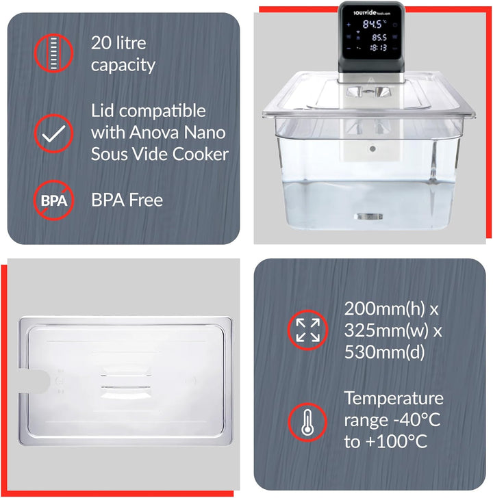SousVideTools Container aus Polycarbonat, 20 l, mit Deckel passend für den Sous-Vide-Stick Nano von
