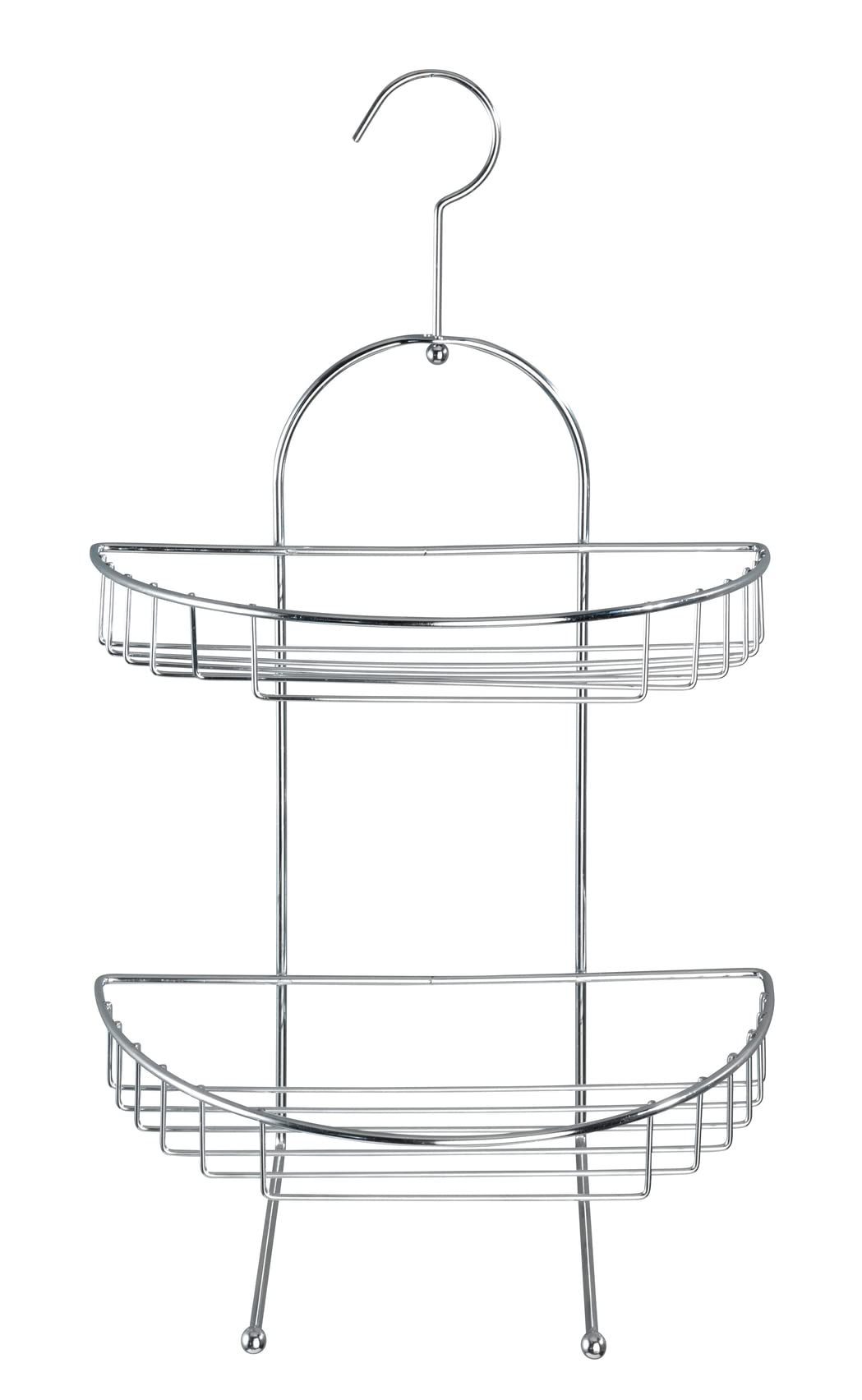 WENKO Exklusiv Duschcaddy Kuopio mit 2 Körben - halbrundes Duschregal, 2 Ablagen, 2 Haken, Stahl, 28