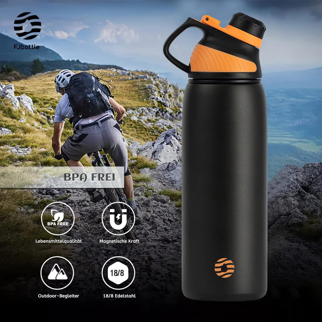 Fjbottle Edelstahl Trinkflasche Sport mit Magnetischem Deckel 1L, 800ml, 600ml, 400ml BPA-Frei Ausla