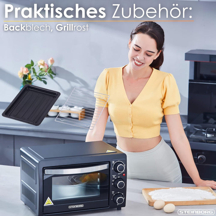 Mini Backofen 15 Liter Pizza-Ofen 3in1 Backofen Minibackofen Miniofen Krümelblech Ober-/Unterhitze E
