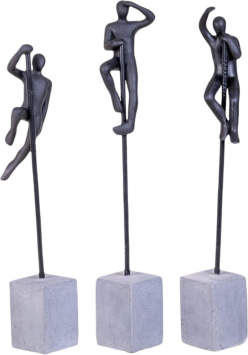 IDYL Moderne Skulptur Figur Sandsteinguss Set Looking Waving Hanging Man an kurzer Stange | schwarz