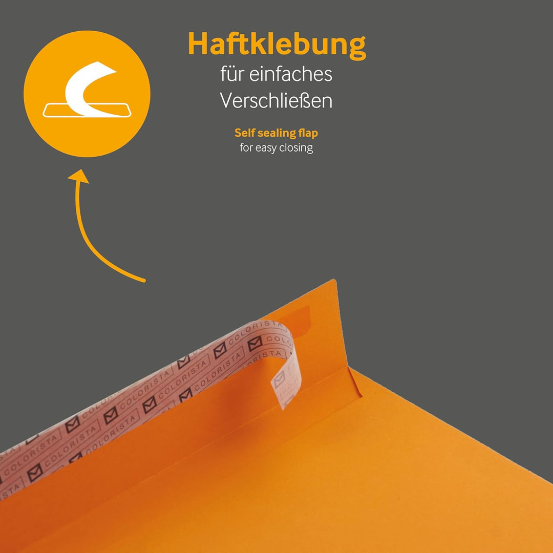 Farbige Briefumschläge - Orange ~162 x 229 mm (DIN C5) | 130 g/qm Colorista | Mit Fenster | Haftkleb
