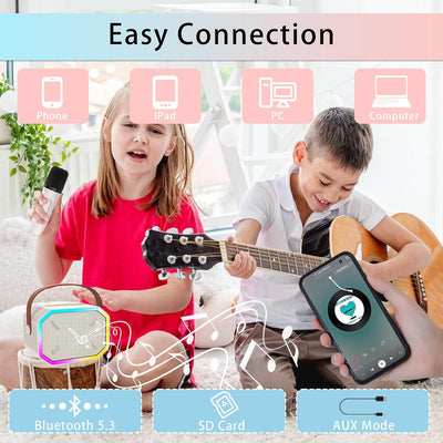 Misilmp Karaoke Maschine für Kinder, Bluetooth-Karaoke-Lautsprecher mit Kabellosem Mikrofon Musik-Pl