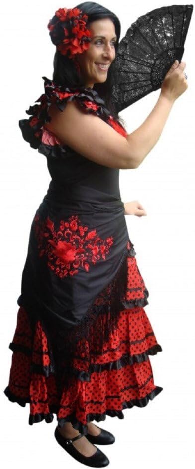 La Senorita Spanische Flamenco Kleid/Kostüm - für Frauen/Damen - Schwarz/Rot - Grösse 40-42