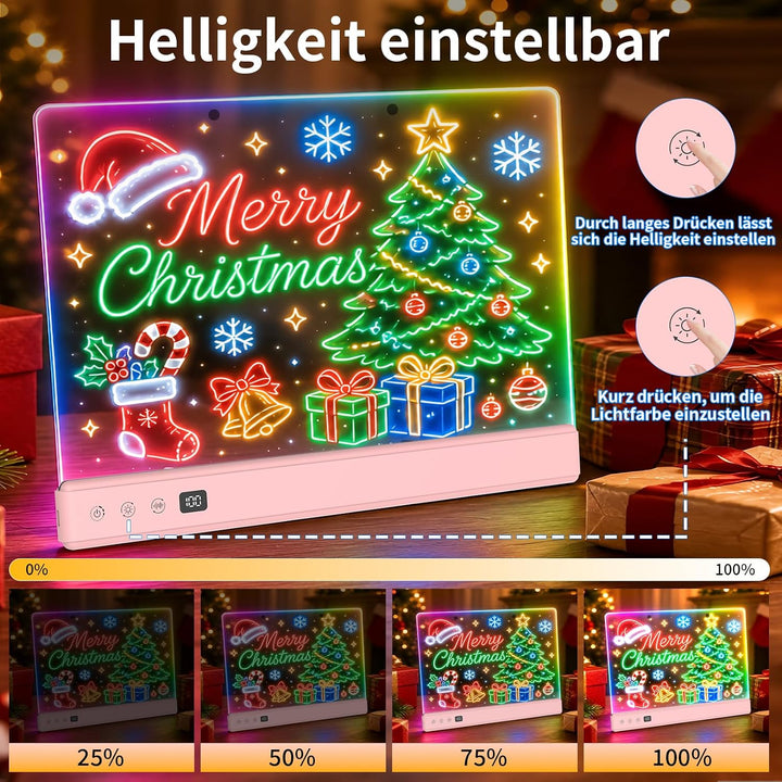 TOHETO LED Zeichenbrett für Kinder, 16 Zoll Wiederaufladbare Doodle Tafel, Neon-Trockenlöschtafel mi