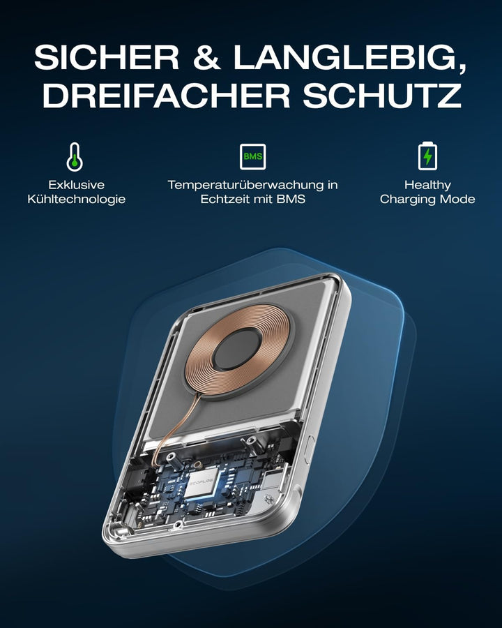EF ECOFLOW Qi2 Magsafe Powerbank 5000mAh 30W mit USB-C-Kabel, Magnetische Power Bank Kabelloses Trag