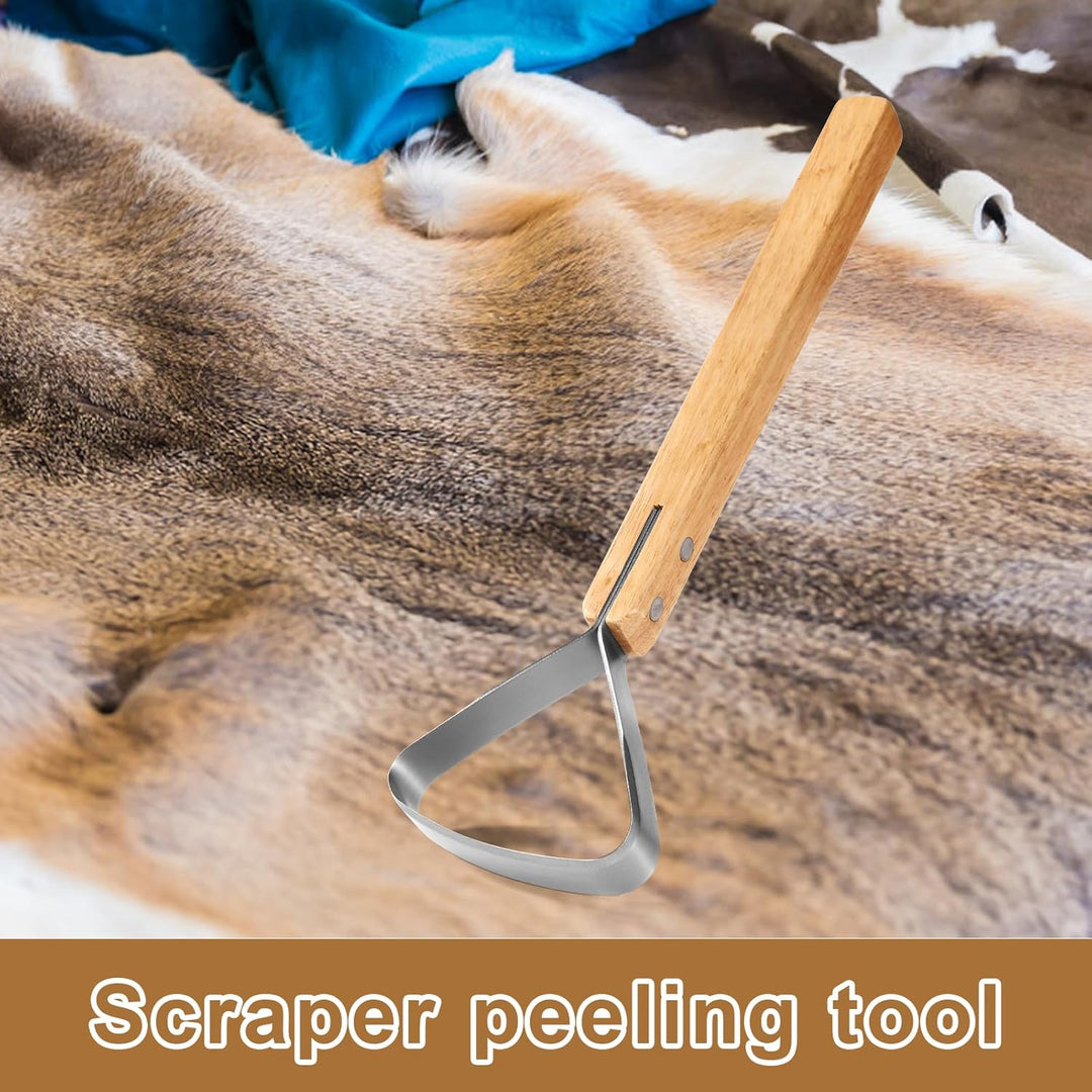 Gosknor 2er Pack Pelzschaber Fleshing Werkzeugset mit Handschuhen, 29 cm Edelstahl Fleshing Messer H