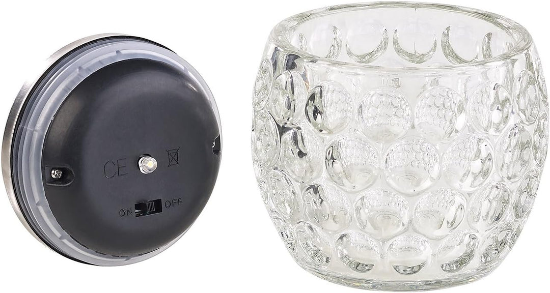 Lunartec Solar Tischlicht: Solar-LED-Windlicht aus Glas, mit tollem Lichtmuster, IP44, Ø 10 cm (Tisc